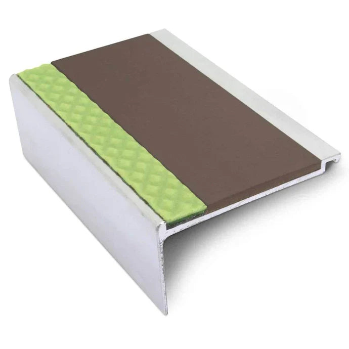 60 × 32mm Aluminator Straight-Edge Aluminium Stair Nosing with Glow-in-the-Dark Anti-Slip Strip