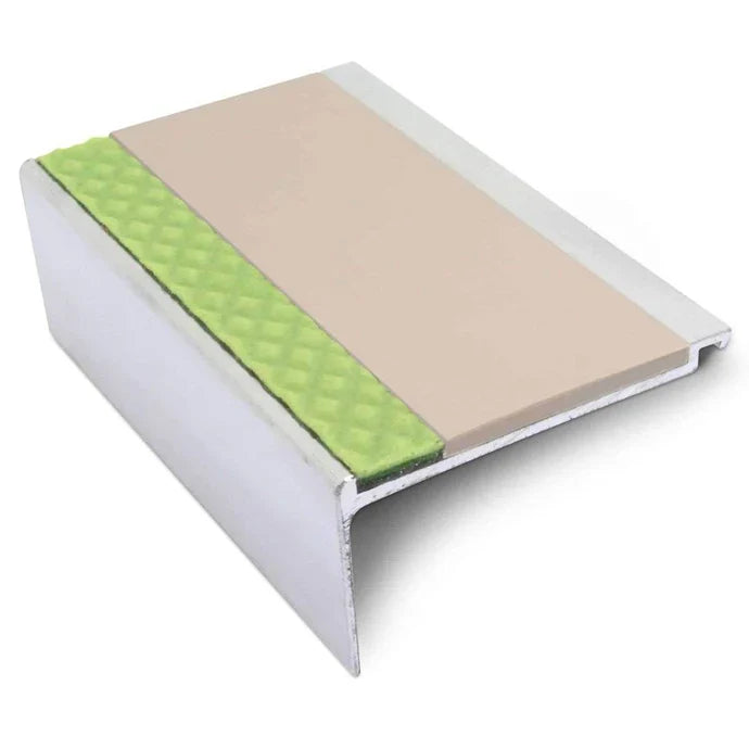 60 × 32mm Aluminator Straight-Edge Aluminium Stair Nosing with Glow-in-the-Dark Anti-Slip Strip