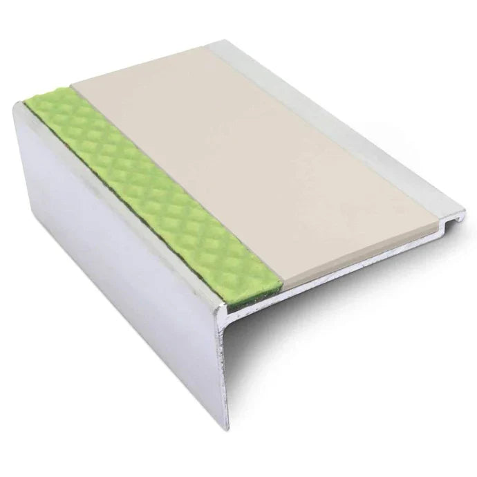 60 × 32mm Aluminator Straight-Edge Aluminium Stair Nosing with Glow-in-the-Dark Anti-Slip Strip