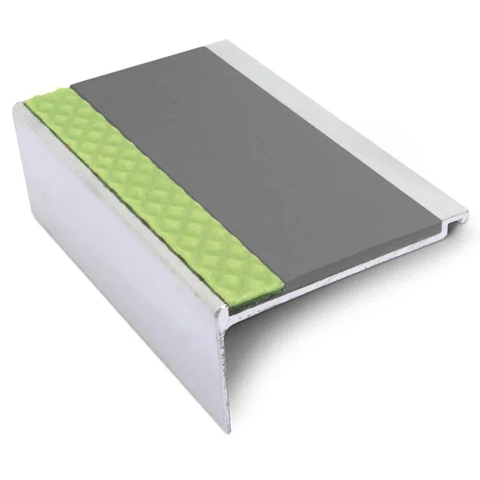 60 × 32mm Aluminator Straight-Edge Aluminium Stair Nosing with Glow-in-the-Dark Anti-Slip Strip