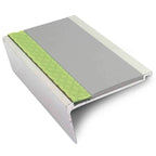 63 × 32mm Aluminator Rakeback Aluminium Stair Nosing with Glow-in-the-Dark Strip and Anti-Slip PVC insert