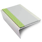 63 × 32mm Aluminator Rakeback Aluminium Stair Nosing with Glow-in-the-Dark Strip and Anti-Slip PVC insert