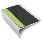 63 x 32mm Tredsafe Non Slip Aluminium Rakeback Stair Nosing with Glow in the Dark Strip