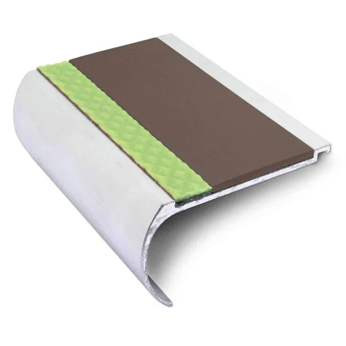 70 × 40mm Aluminator Bullnose Aluminium Stair Nosing with Glow-in-the-Dark Anti-Slip Strip