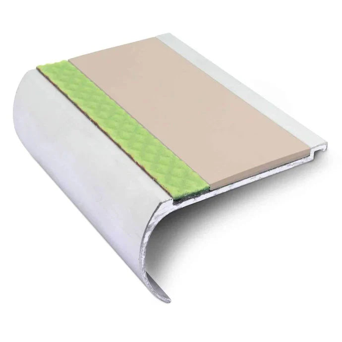 70 × 40mm Aluminator Bullnose Aluminium Stair Nosing with Glow-in-the-Dark Anti-Slip Strip