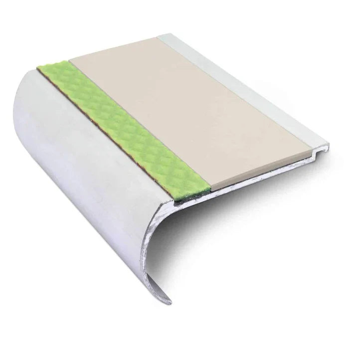 70 × 40mm Aluminator Bullnose Aluminium Stair Nosing with Glow-in-the-Dark Anti-Slip Strip