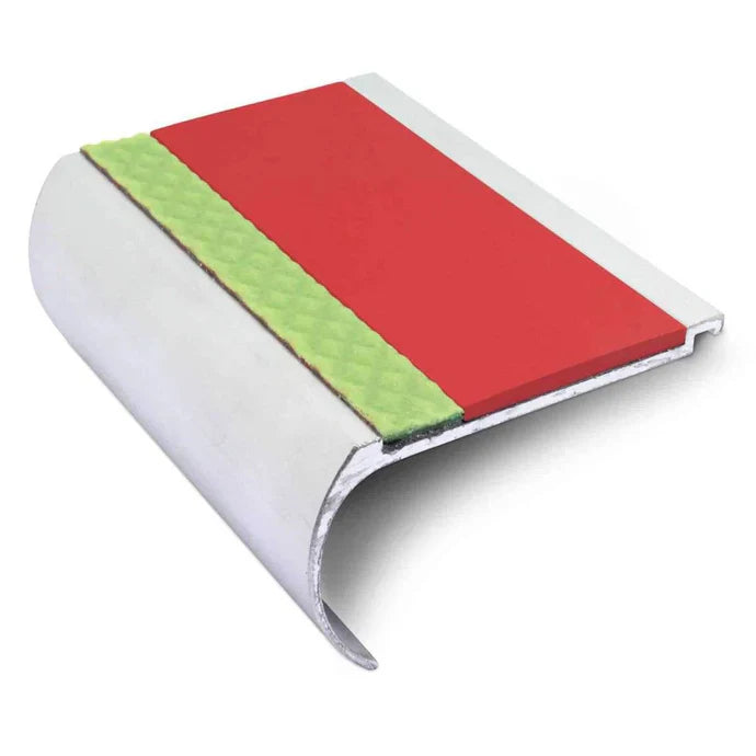 70 × 40mm Aluminator Bullnose Aluminium Stair Nosing with Glow-in-the-Dark Anti-Slip Strip