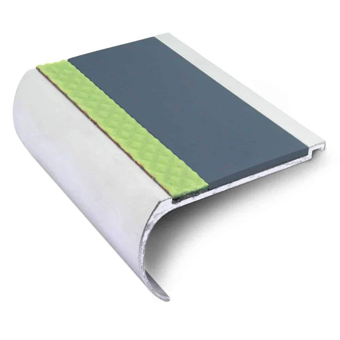 70 × 40mm Aluminator Bullnose Aluminium Stair Nosing with Glow-in-the-Dark Anti-Slip Strip