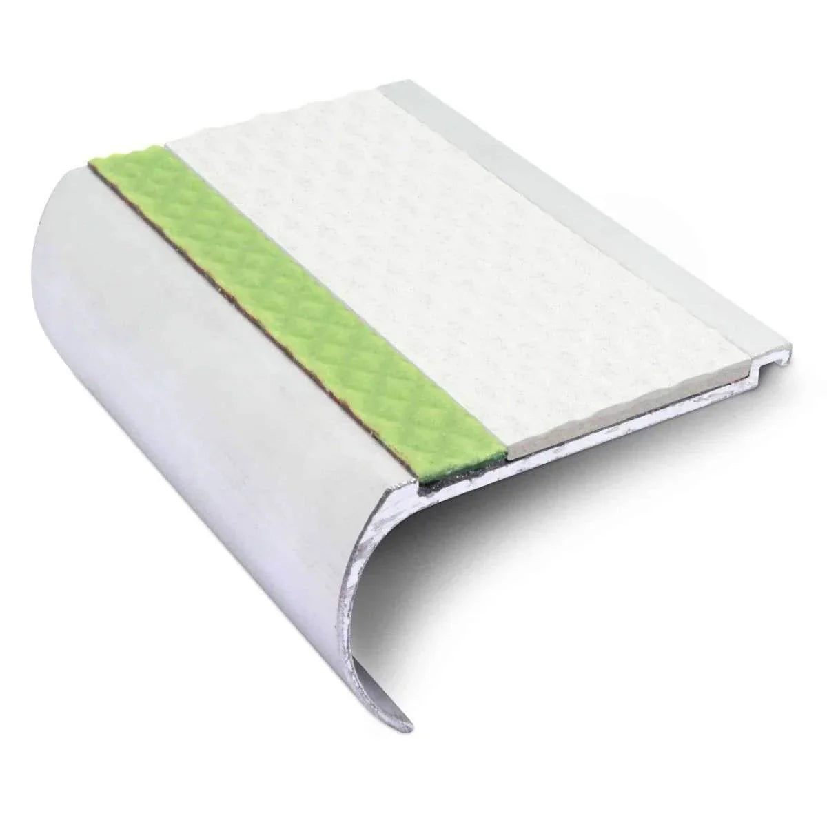 70 x 40mm Aluminium Bullnose Non Slip Stair Nosing with Tredsafe Insert and Glow in the Dark Strip
