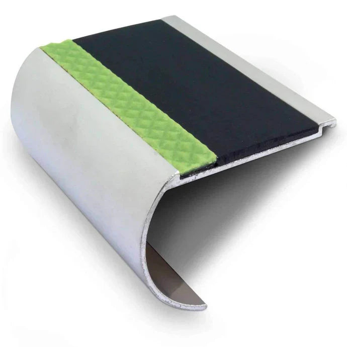 71 x 55mm Extra-Wide Bullnose Step Edge with PVC Grip and Glow Strip – Heavy Duty Non-Slip Aluminator Aluminium Stair Nosing