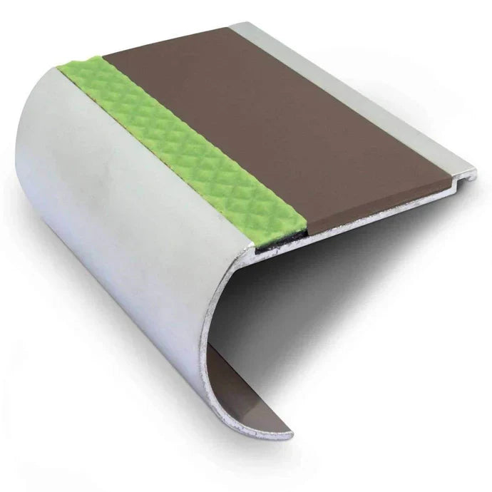 71 x 55mm Extra-Wide Bullnose Step Edge with PVC Grip and Glow Strip – Heavy Duty Non-Slip Aluminator Aluminium Stair Nosing