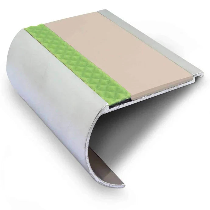 71 x 55mm Extra-Wide Bullnose Step Edge with PVC Grip and Glow Strip – Heavy Duty Non-Slip Aluminator Aluminium Stair Nosing