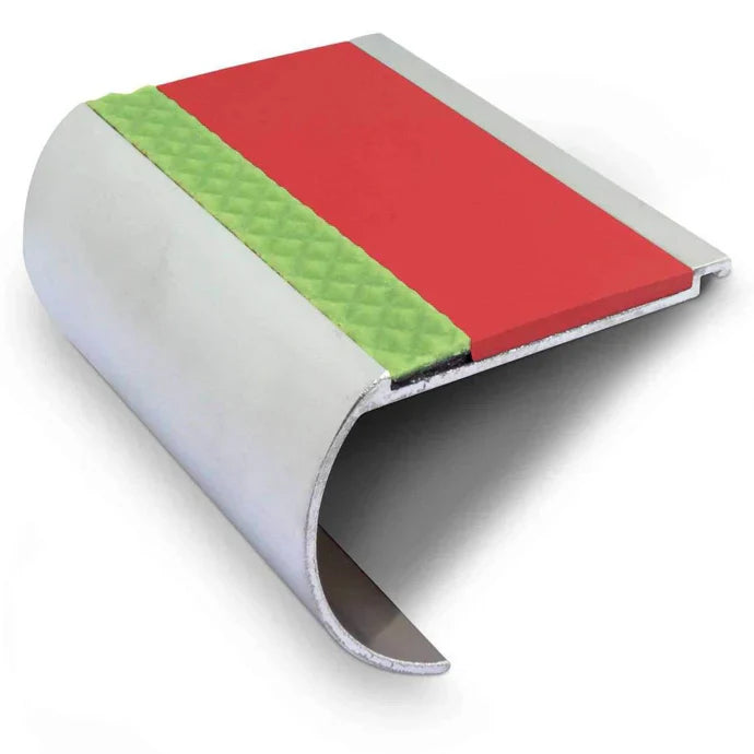 71 x 55mm Extra-Wide Bullnose Step Edge with PVC Grip and Glow Strip – Heavy Duty Non-Slip Aluminator Aluminium Stair Nosing