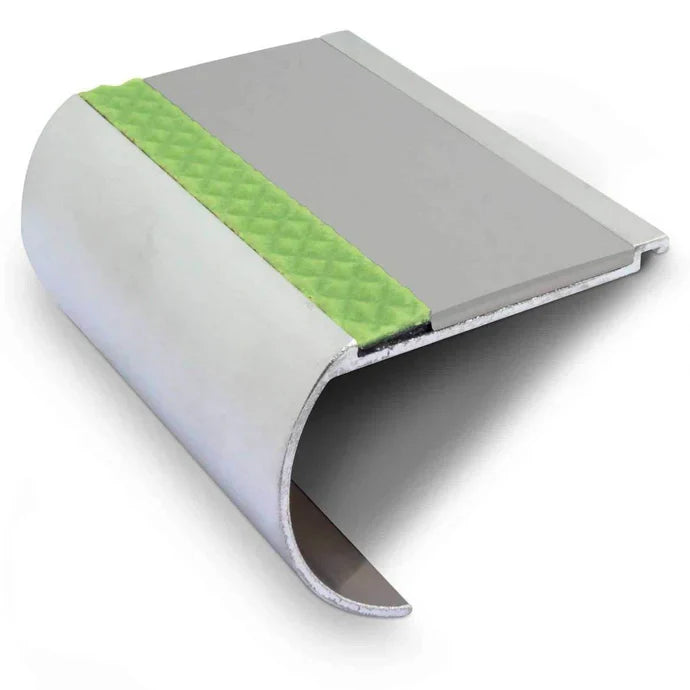 71 x 55mm Extra-Wide Bullnose Step Edge with PVC Grip and Glow Strip – Heavy Duty Non-Slip Aluminator Aluminium Stair Nosing
