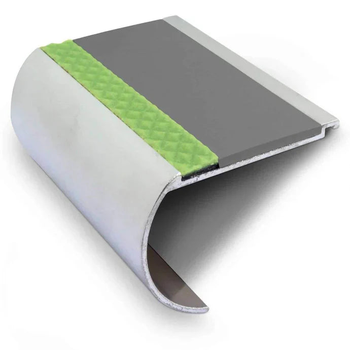 71 x 55mm Extra-Wide Bullnose Step Edge with PVC Grip and Glow Strip – Heavy Duty Non-Slip Aluminator Aluminium Stair Nosing