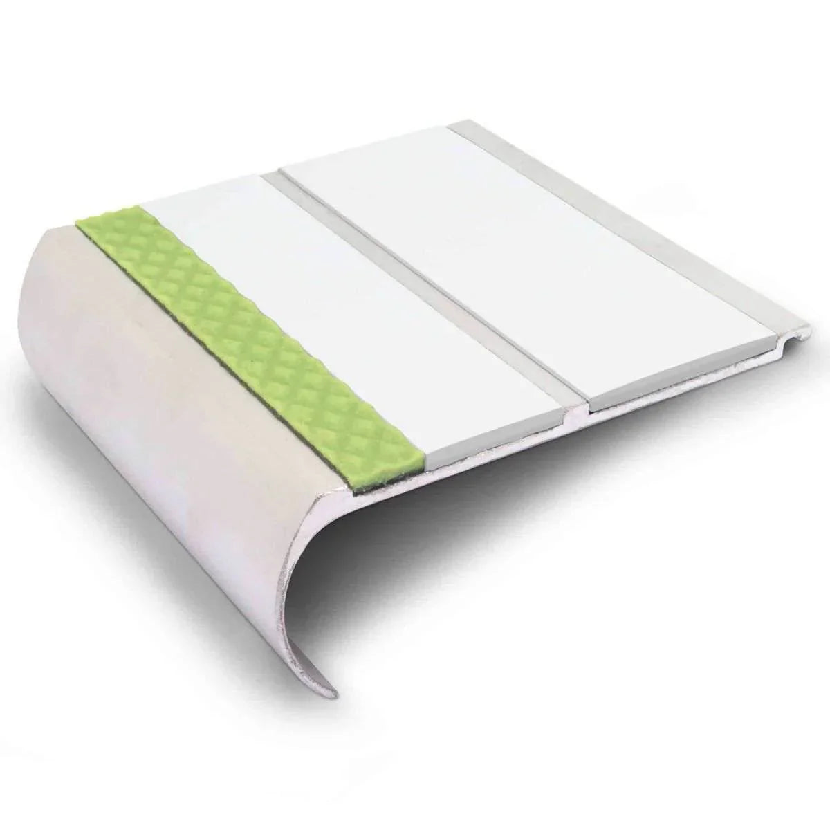 91 × 35mm Bullnose Aluminium Stair Nosing with Aluminator Glow Strip and PVC Grip Insert