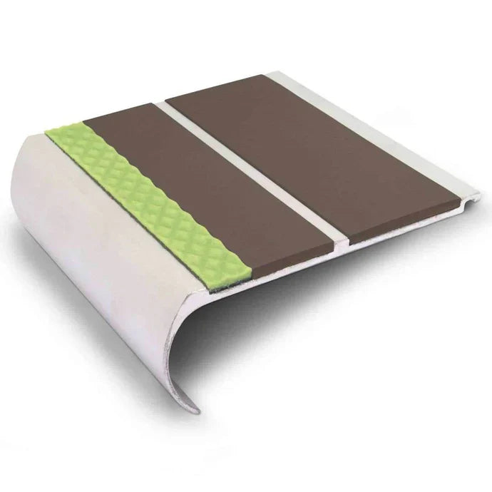 91 × 35mm Bullnose Aluminium Stair Nosing with Aluminator Glow Strip and PVC Grip Insert