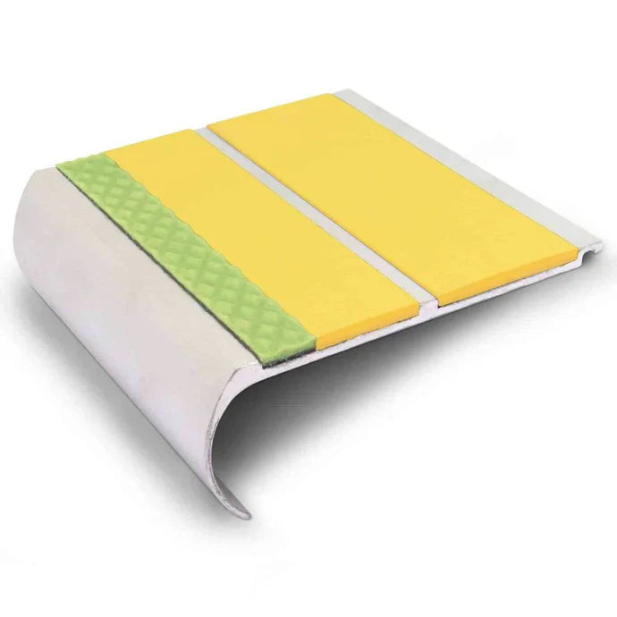 91 × 35mm Bullnose Aluminium Stair Nosing with Aluminator Glow Strip and PVC Grip Insert