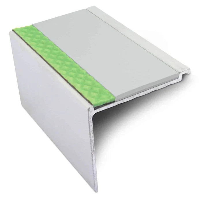 60 × 55mm Aluminium Stair Edge Nosing with Aluminator Glow Strip and PVC Non-Slip Insert