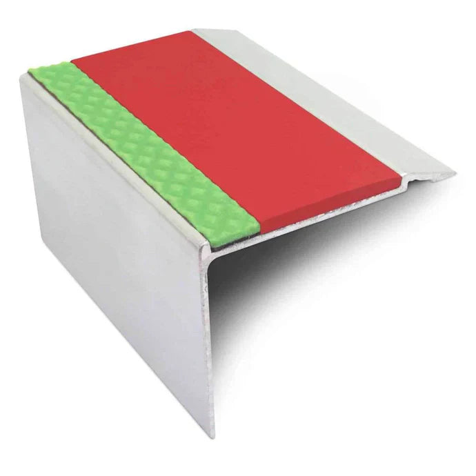 72 × 55mm Aluminium Stair Edge Trim with Aluminator Glow Strip and PVC Grip Insert