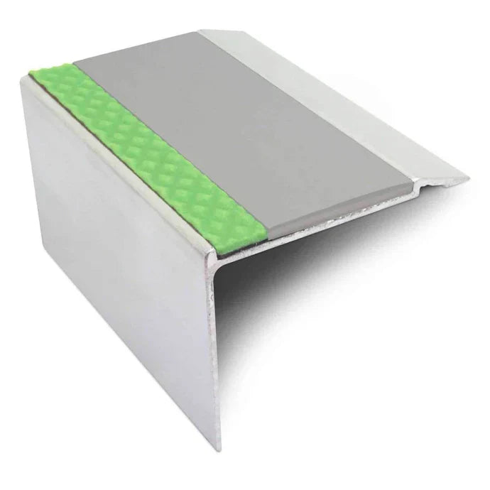 72 × 55mm Aluminium Stair Edge Trim with Aluminator Glow Strip and PVC Grip Insert