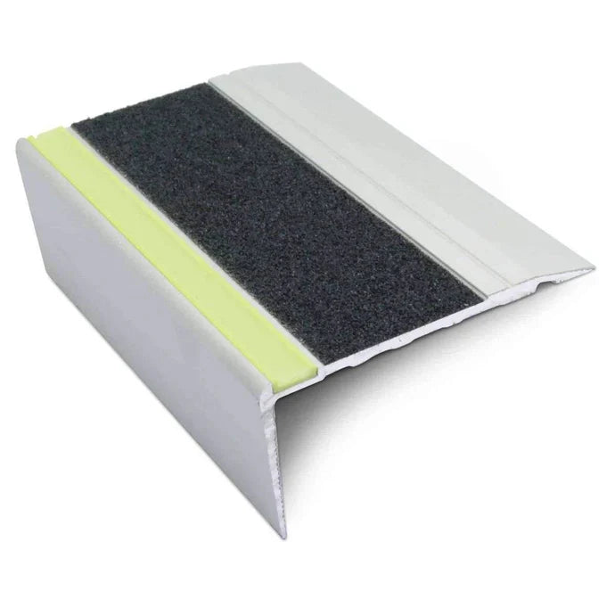 68 × 33mm Aluminium Stair Edge Trim with Aluminator Glow Strip and Silicone Carbide Non-Slip Insert