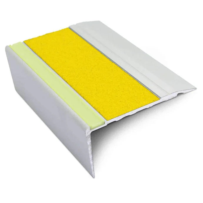 68 × 33mm Aluminium Stair Edge Trim with Aluminator Glow Strip and Silicone Carbide Non-Slip Insert