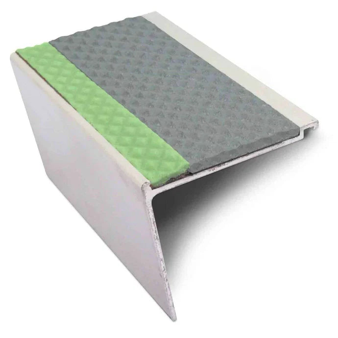 60 x 55mm Tredsafe Aluminium Rakeback Stair Nosing With Non Slip Insert and Glow Strip
