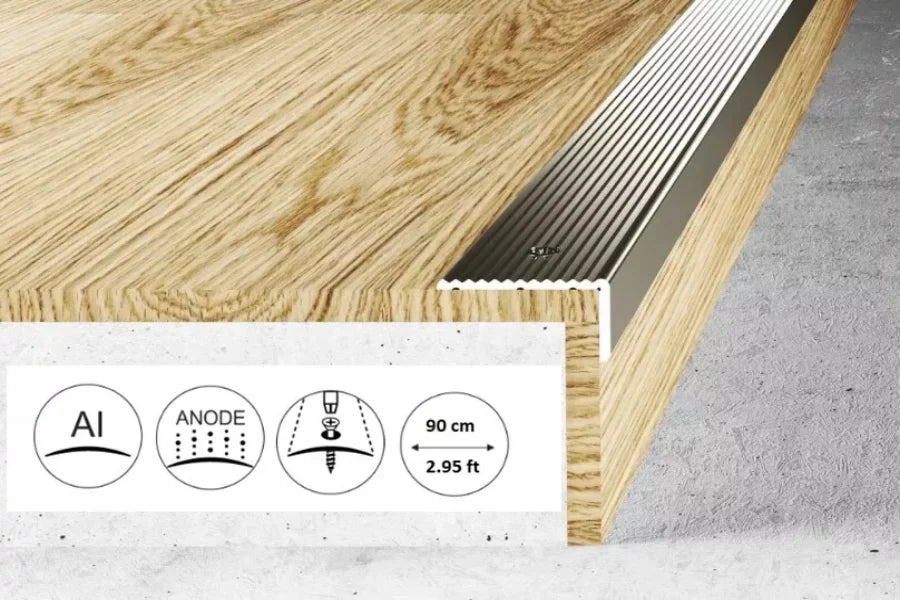 40mm x 20mm Anodised Aluminium Stair Nosing with Wide Anti-Slip Grooved Surface