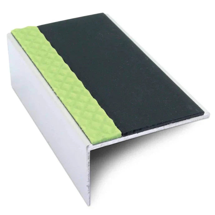 Straight Edge Aluminium Stair Nosing 56 × 32mm with Non-Slip PVC Insert and Glow Strip