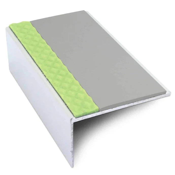 Straight Edge Aluminium Stair Nosing 56 × 32mm with Non-Slip PVC Insert and Glow Strip