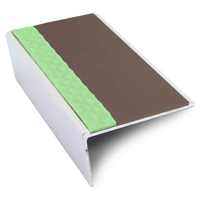 57 × 32mm Rakeback Aluminator Aluminium Stair Nosing with PVC Non-Slip Insert and Glow Strip