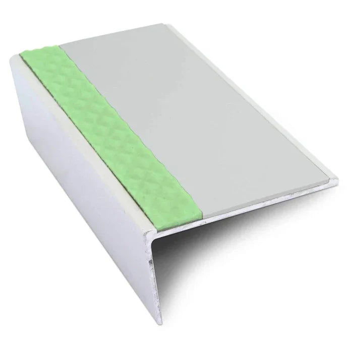 57 × 32mm Rakeback Aluminator Aluminium Stair Nosing with PVC Non-Slip Insert and Glow Strip