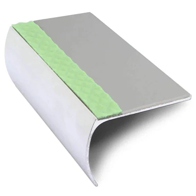 Bullnose Aluminium Stair Nosing 57 × 40mm with PVC Grip Insert and Aluminator Glow Strip