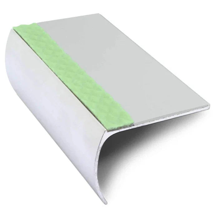 Bullnose Aluminium Stair Nosing 57 × 40mm with PVC Grip Insert and Aluminator Glow Strip
