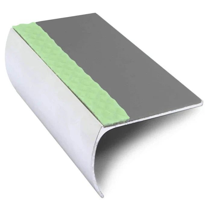 Bullnose Aluminium Stair Nosing 57 × 40mm with PVC Grip Insert and Aluminator Glow Strip