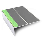 85 × 32mm Rakeback Stair Edge Trim in Aluminium with Twin PVC Inserts and Aluminator Glow Strip