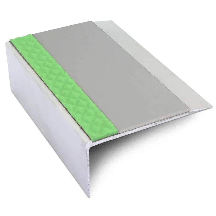 66 × 32mm Straight Edge Aluminium Stair Nosing with PVC Non-Slip Insert and Aluminator Glow Strip