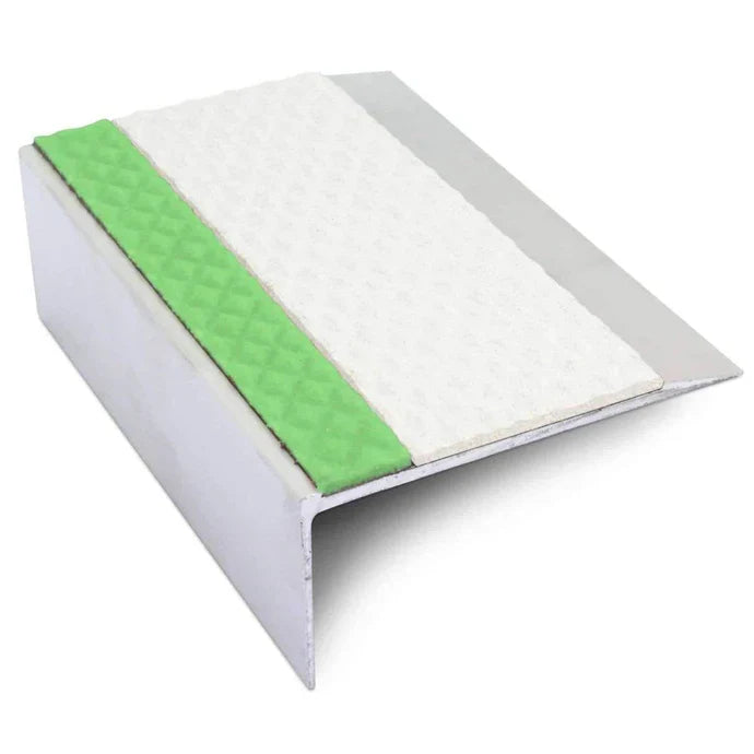 Tredsafe Aluminium Stair Nosing with Aluminator Glow-in-the-Dark Strip and Non-Slip PVC Insert - 66 x 32mm