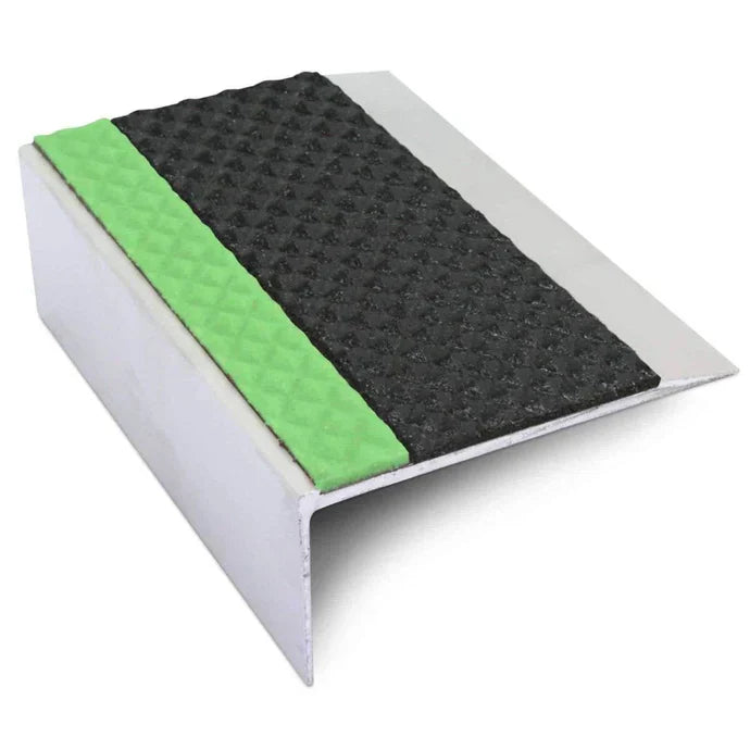 Tredsafe Aluminium Stair Nosing with Aluminator Glow-in-the-Dark Strip and Non-Slip PVC Insert - 66 x 32mm
