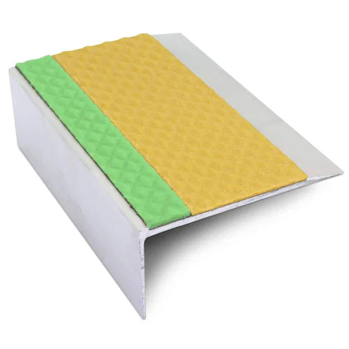 Tredsafe Aluminium Stair Nosing with Aluminator Glow-in-the-Dark Strip and Non-Slip PVC Insert - 66 x 32mm