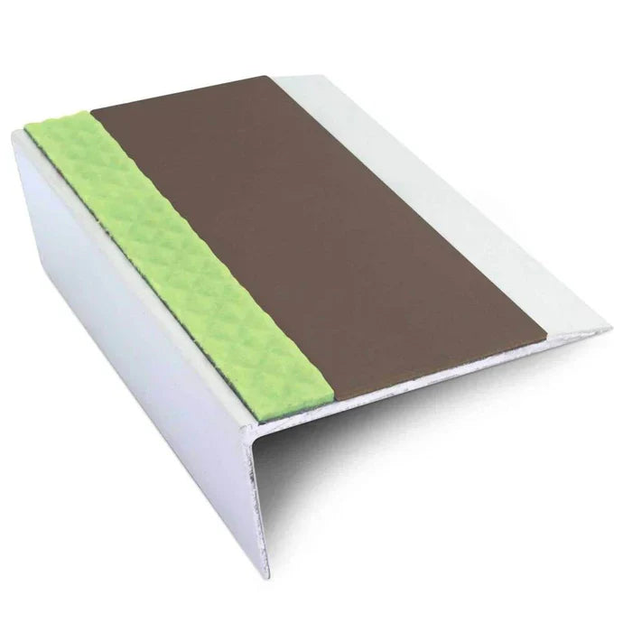 66 × 32mm Aluminator Aluminium Rakeback Stair Edge Profile with PVC Non-Slip Insert