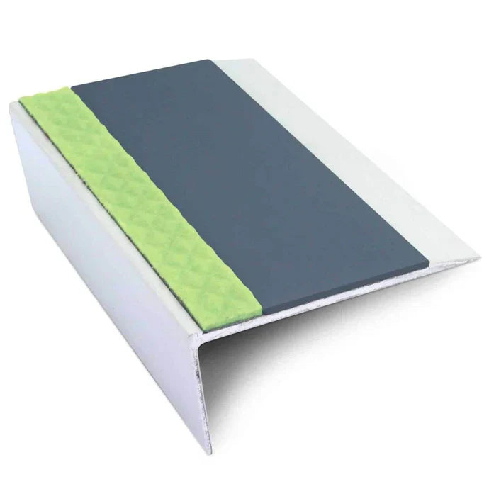 66 × 32mm Aluminator Aluminium Rakeback Stair Edge Profile with PVC Non-Slip Insert