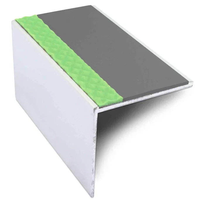 Straight Edge Aluminator Aluminium Stair Nosing 56 × 55mm with PVC Grip Insert and Glow Strip