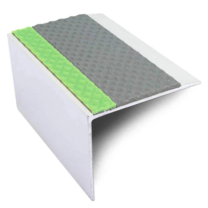 67 x 55mm Ramped TredSafe Aluminium Stair Nosing With Non Slip PVC Insert and Glow Strip