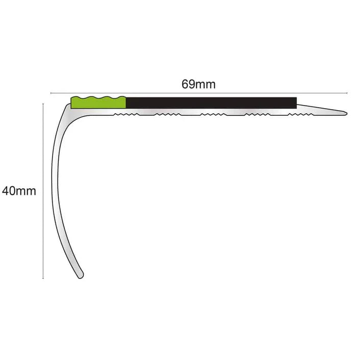 69 x 40mm Slimline Tredsafe Aluminium Stair Edge Trim With Non Slip PVC Insert and Glow Strip