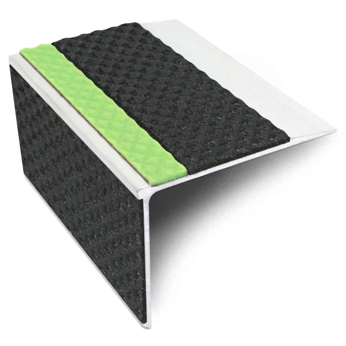 75 x 58mm Straight Edge Tredsafe Aluminium Stair Nosing with Non-Slip PVC and Glow Strip