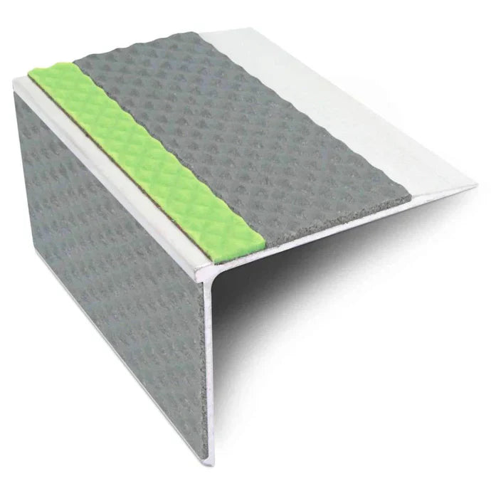 75 x 58mm Straight Edge Tredsafe Aluminium Stair Nosing with Non-Slip PVC and Glow Strip