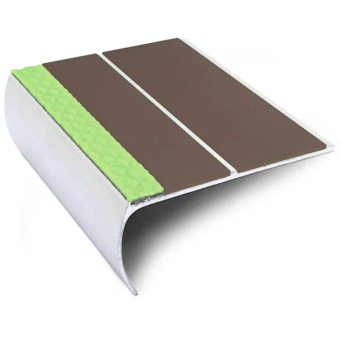 Aluminator Bullnose Aluminium Stair Edge Profile 87 × 40mm with Twin Grip Inserts and Glow strip