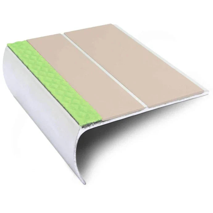 Aluminator Bullnose Aluminium Stair Edge Profile 87 × 40mm with Twin Grip Inserts and Glow strip